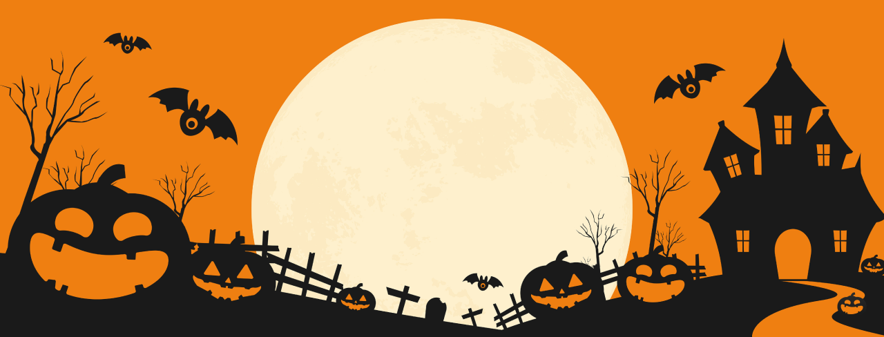 Un décors d'halloween, avec une pleine lune au centre